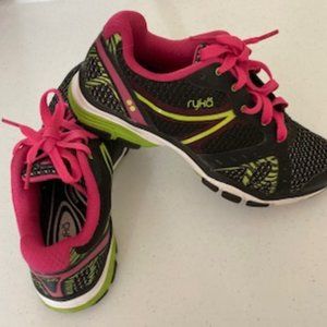 Women's Ryka Sneakers Black with Pink and Green Trim Size 6.5